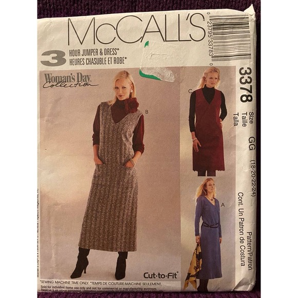 McCalls Sewing pattern3378v neck  dress jumper sz 18 20 22 24 - Picture 1 of 6
